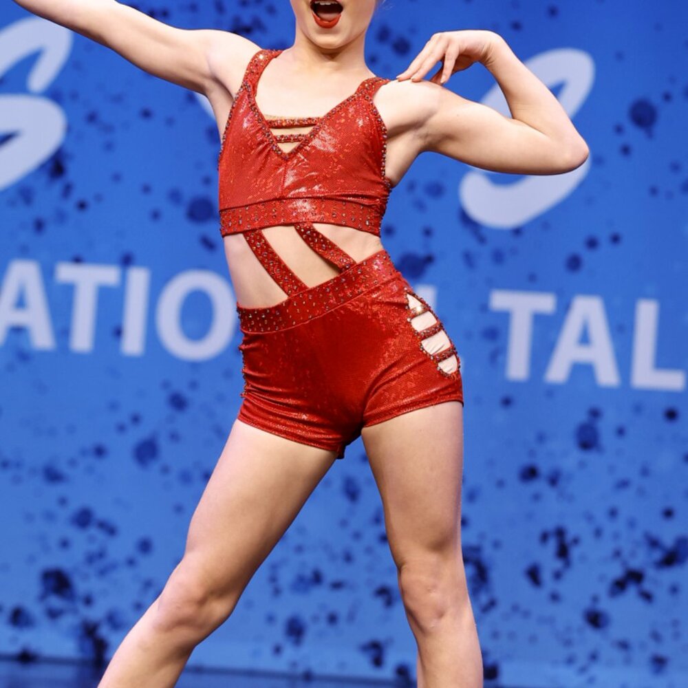 Dance Fierce Jazz Acro Biketard-Child 8-12, AXS - Asym Premium Stones